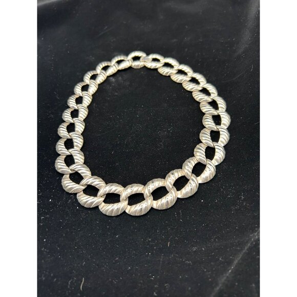 Corrugated Textured Link Vintage Curb Chain Necklace, F-49 - Picture 1 of 8
